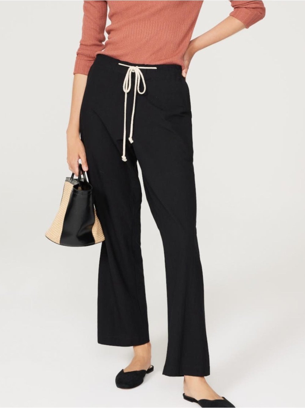 DONNI Black Painter Pants S/M Cotton Drawstring Straight Leg Made in USA